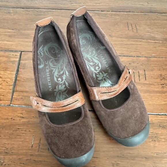 Merrell Plaza Bandeau Espresso Mary Jane Shoes Flats Brown Suede Leather Sz 8.5 - Picture 6 of 8